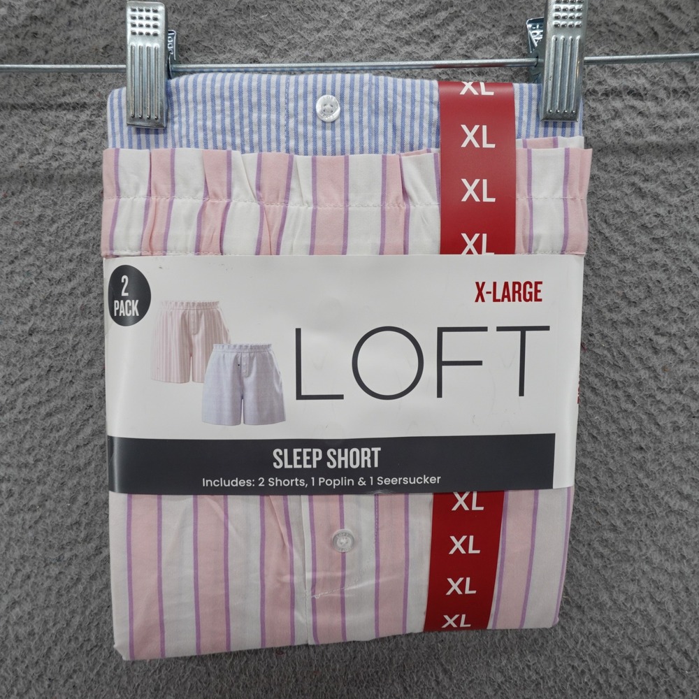LOFT Womens 2 Pack Sleep Shorts XL Pink Striped Poplin Blue Seersucker NEW